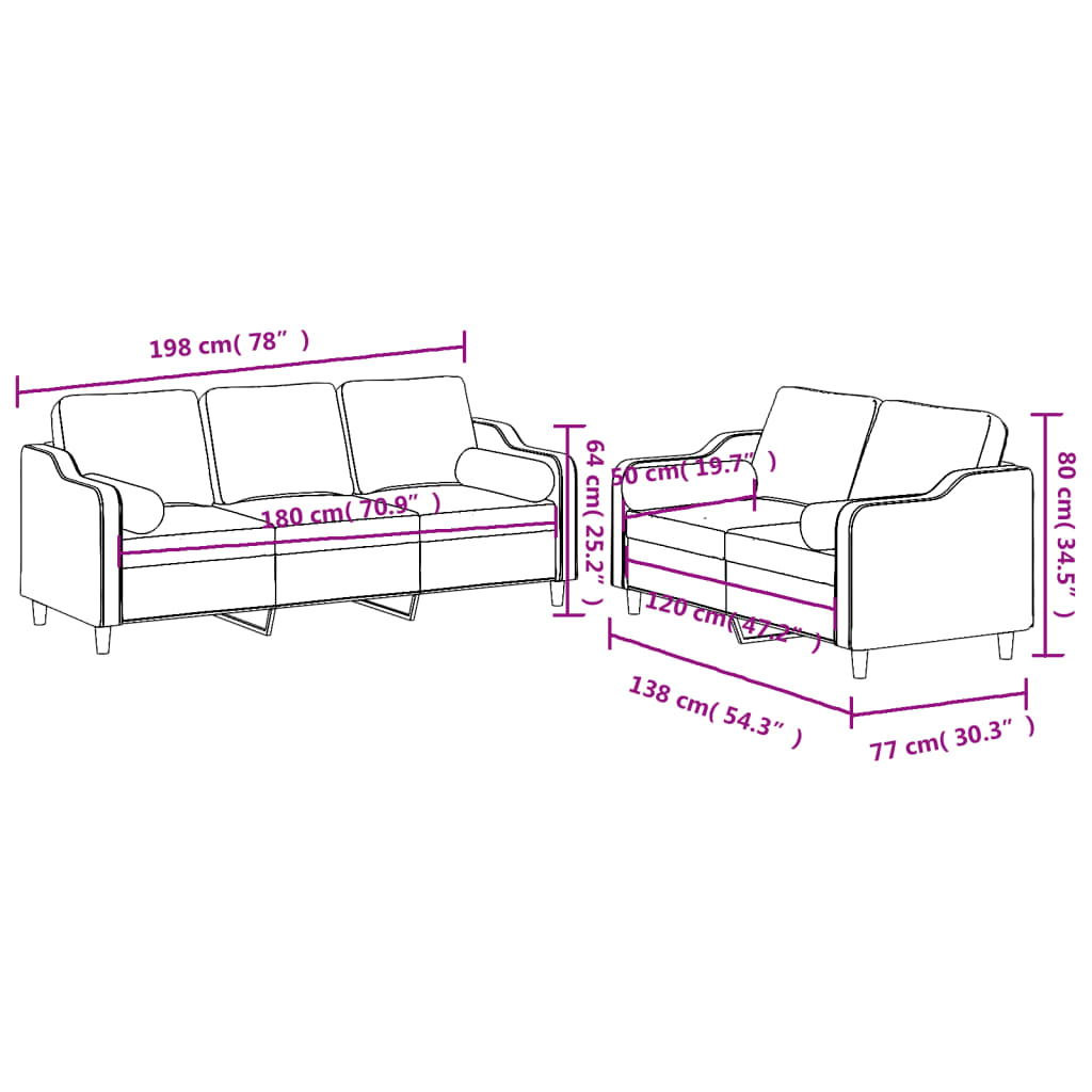 2 Piece Sofa Set Fabric