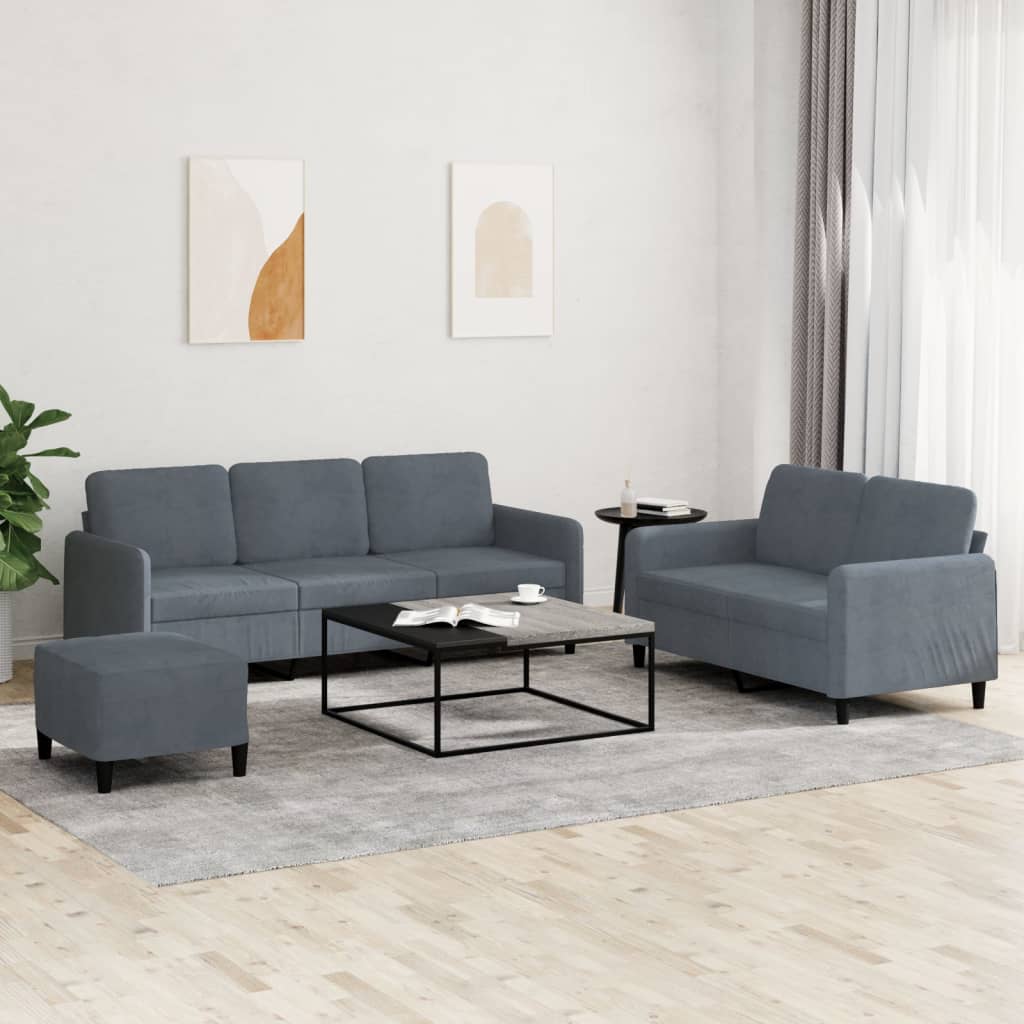 3 Piece Sofa Set Dark Grey Velvet
