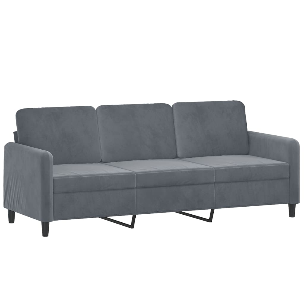 3 Piece Sofa Set with Pillows Dark Grey Velvet