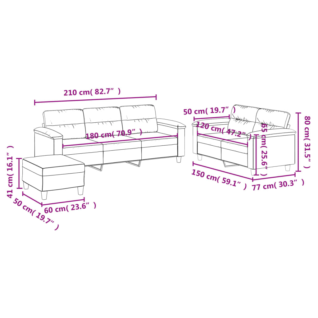 3 Piece Sofa Set With Cushions Microfibre Fabric