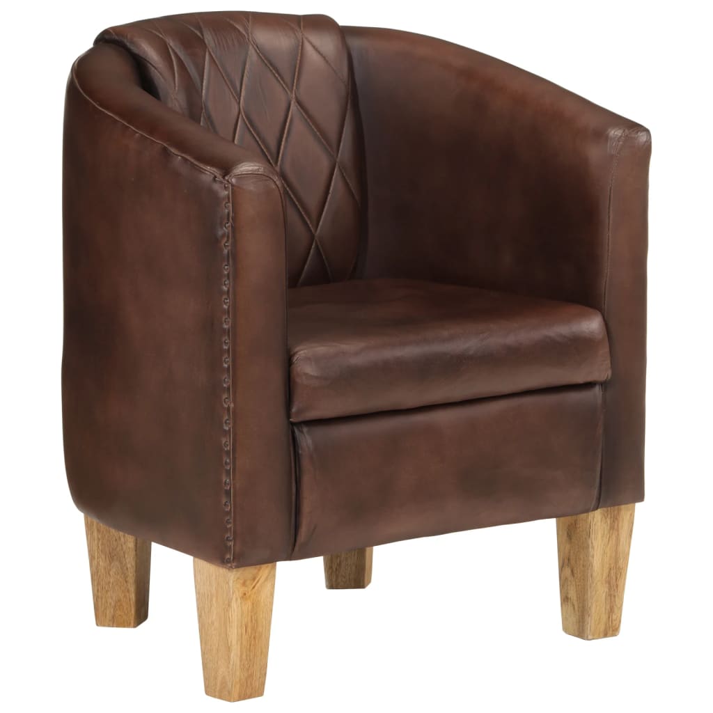 Tub Chair Brown Real Leather