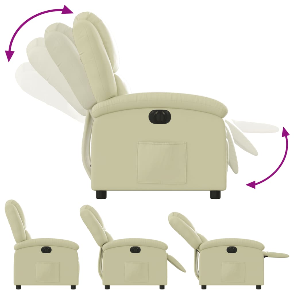 Electric Recliner Chair Cream Real Leather