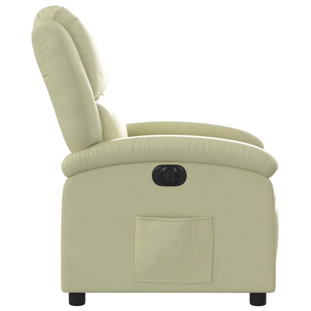 Electric Recliner Chair Cream Real Leather
