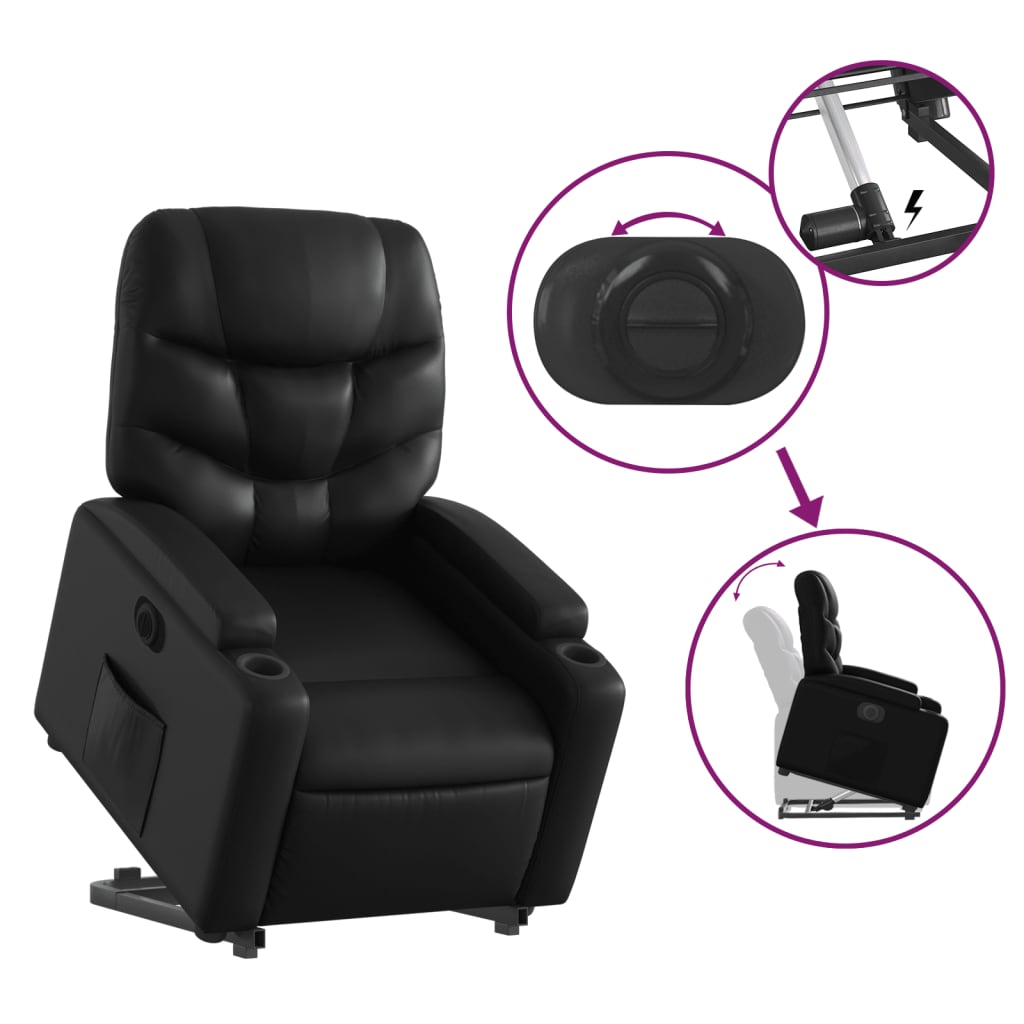 Electric Stand up Recliner Chair Black Faux Leather