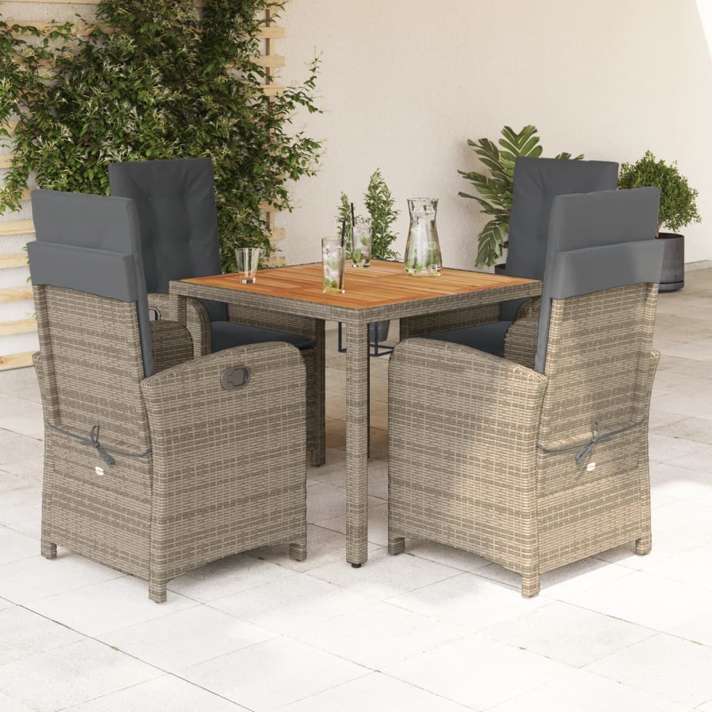 9 Piece Garden Dining Set With Cushions Poly Rattan Grey