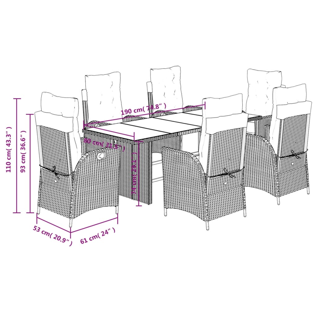 7 Piece Garden Dining Set With Cushions Poly Rattan