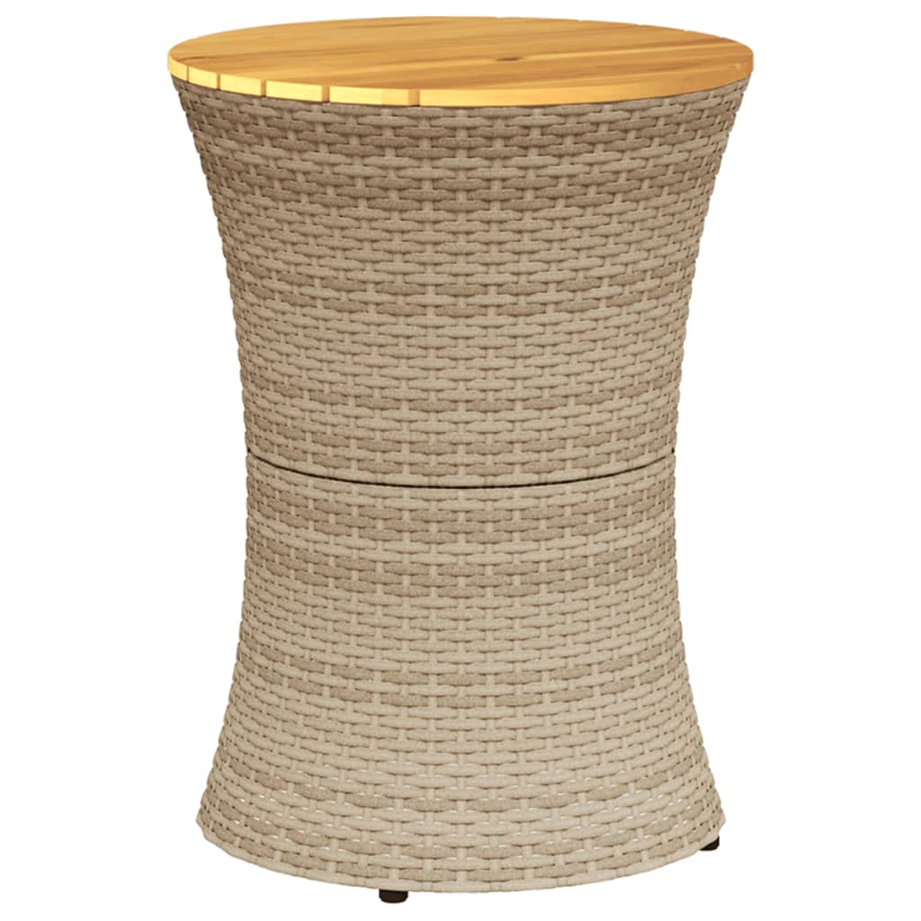 Garden Side Table Drum Shape Poly Rattan And Solid Wood