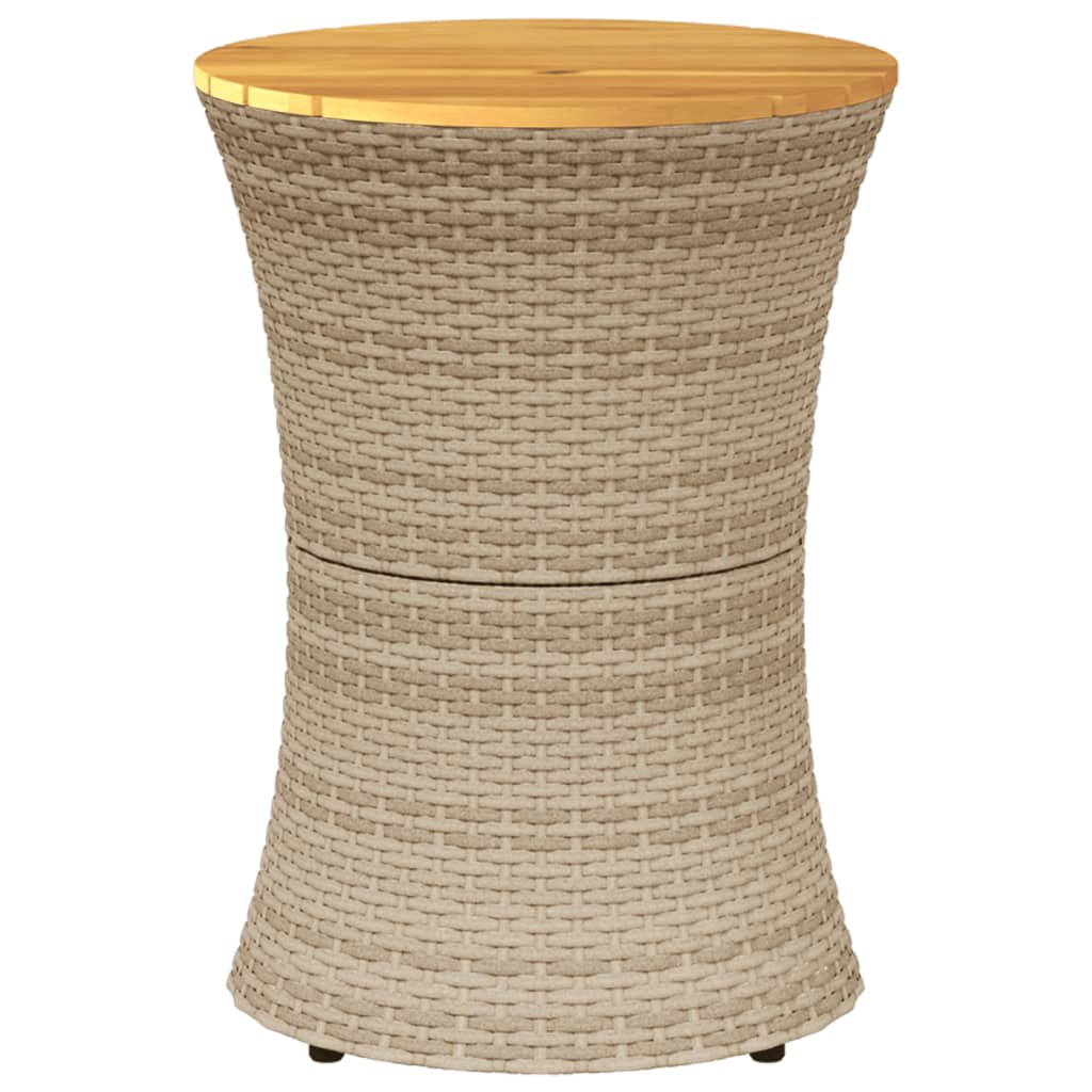 Garden Side Table Drum Shape Poly Rattan And Solid Wood