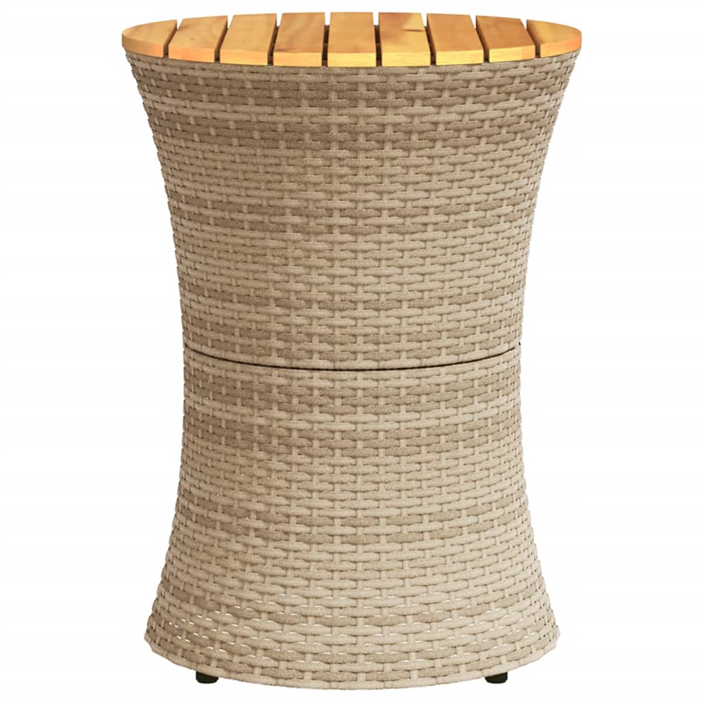 Garden Side Table Drum Shape Poly Rattan And Solid Wood