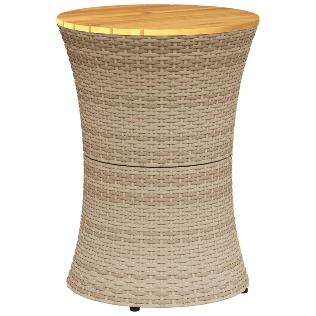 Garden Side Table Drum Shape Poly Rattan And Solid Wood