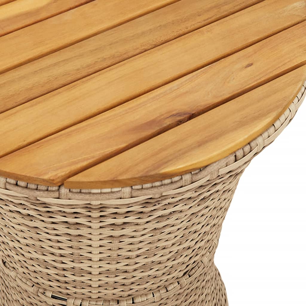 Garden Side Table Drum Shape Poly Rattan And Solid Wood