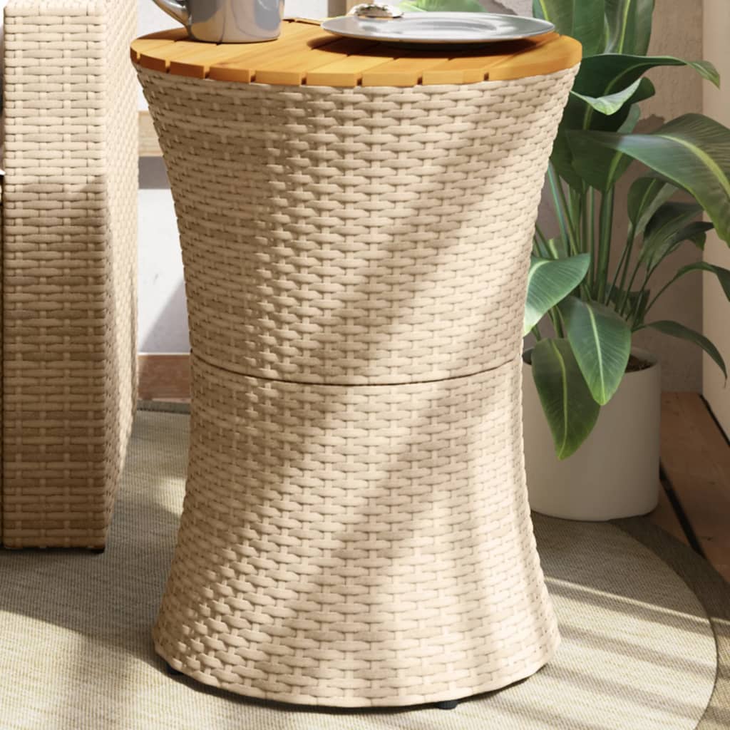 Garden Side Table Drum Shape Poly Rattan And Solid Wood