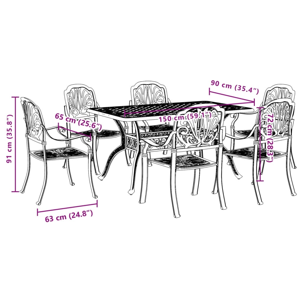 7 Piece Garden Dining Set Cast Aluminium