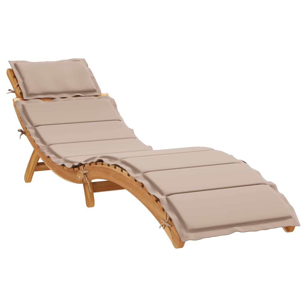 Sun Lounger with Cushion Taupe Solid Wood Acacia