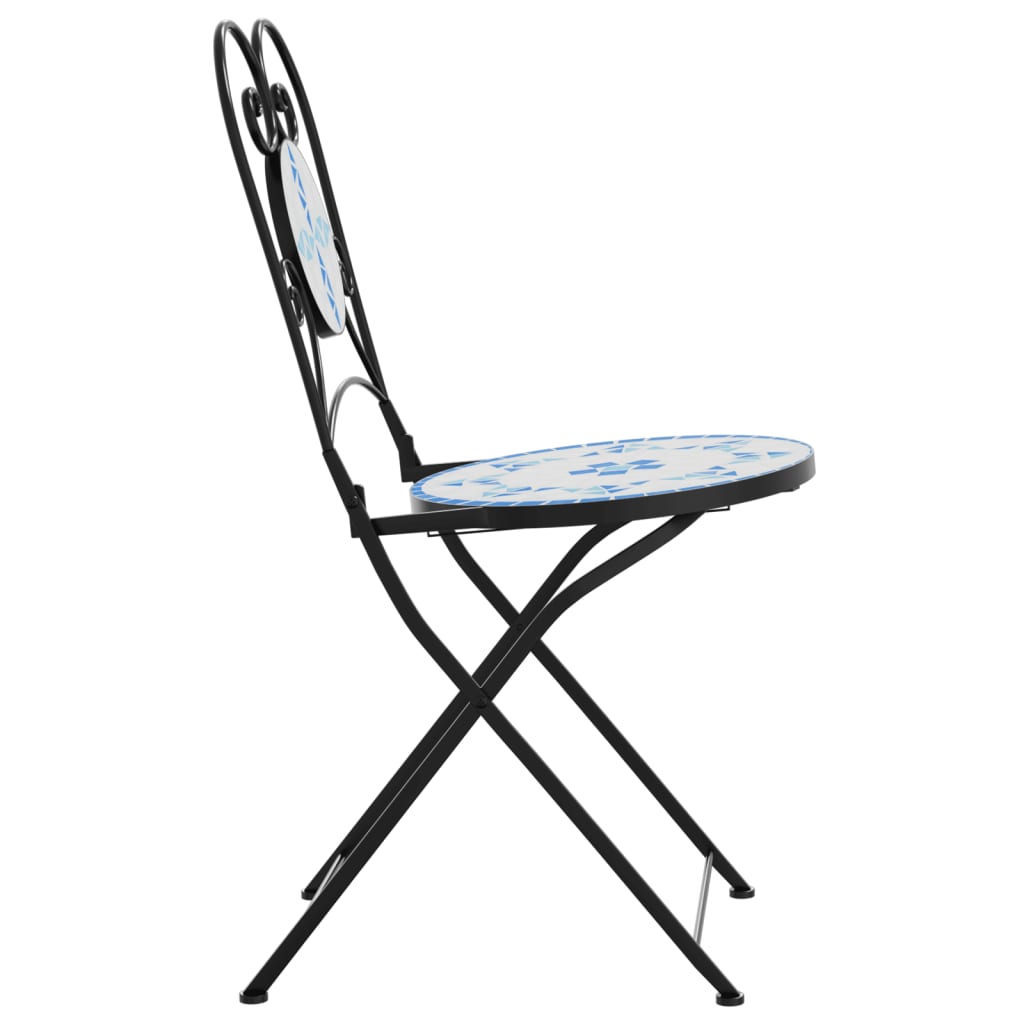Bistro Chairs Foldable 2 pcs Blue and White Ceramic