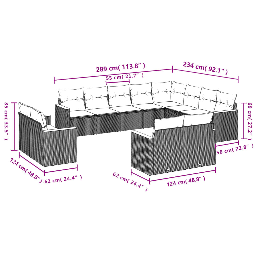 12 Piece Garden Sofa Set With Cushions Poly Rattan