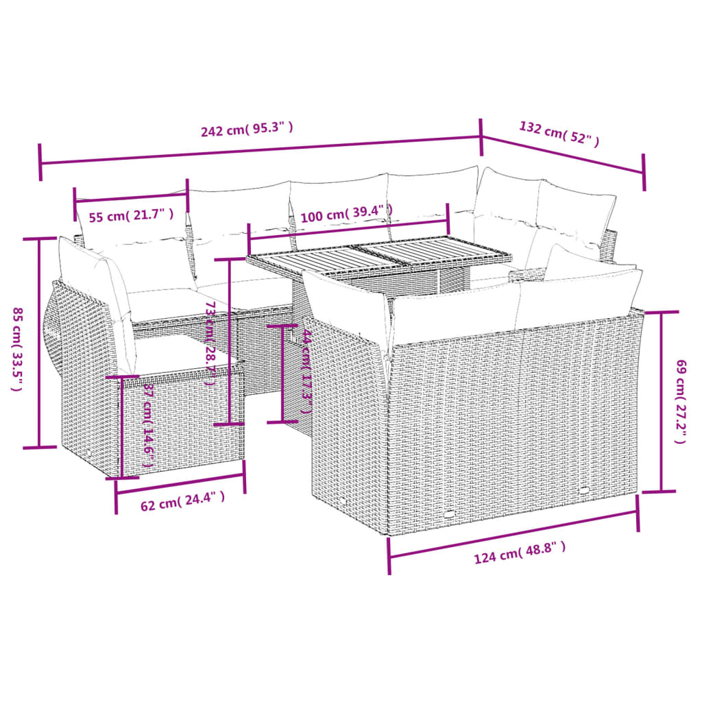 9 Piece Garden Sofa Set With Cushions Poly Rattan