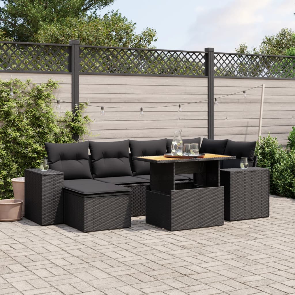 7 Piece Garden Sofa Set With Cushions Poly Rattan