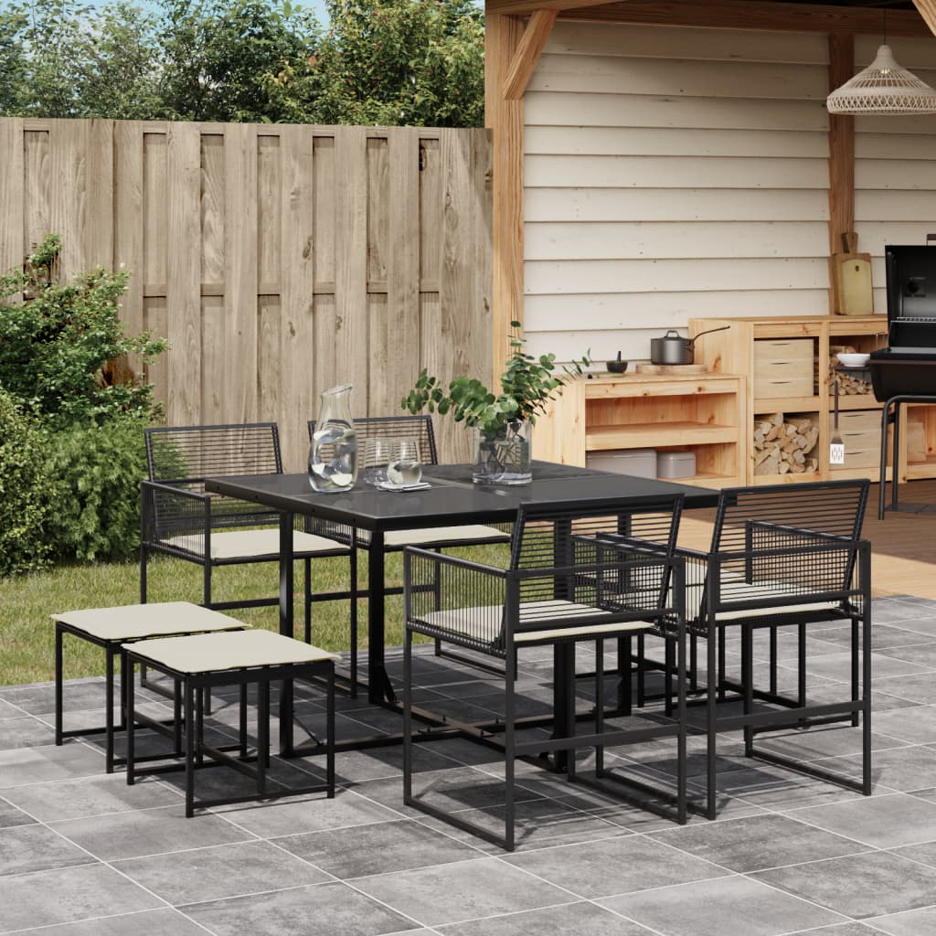 17 Piece Garden Dining Set With Cushions Black Poly Rattan