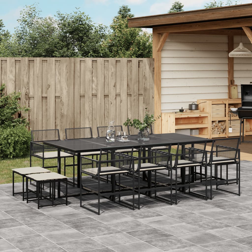 17 Piece Garden Dining Set With Cushions Black Poly Rattan