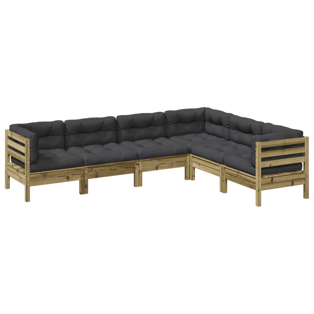 6 Piece Garden Sofa Set with Cushions Impregnated Wood Pine