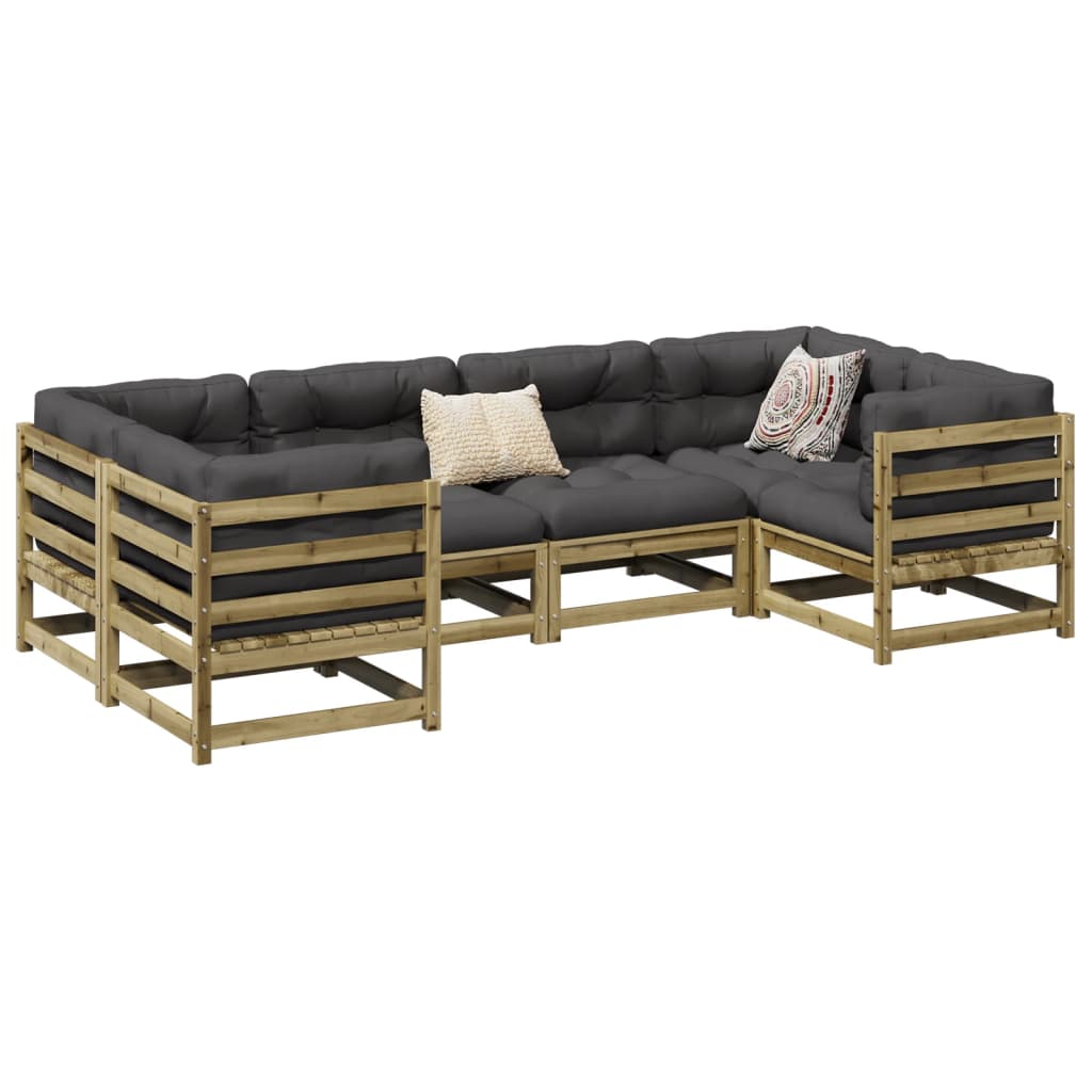 6 Piece Garden Sofa Set with Cushions Impregnated Wood Pine