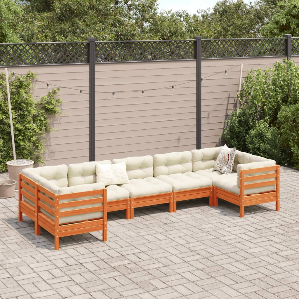 7 Piece Garden Sofa Set with Cushions Wax Brown Solid Wood Pine