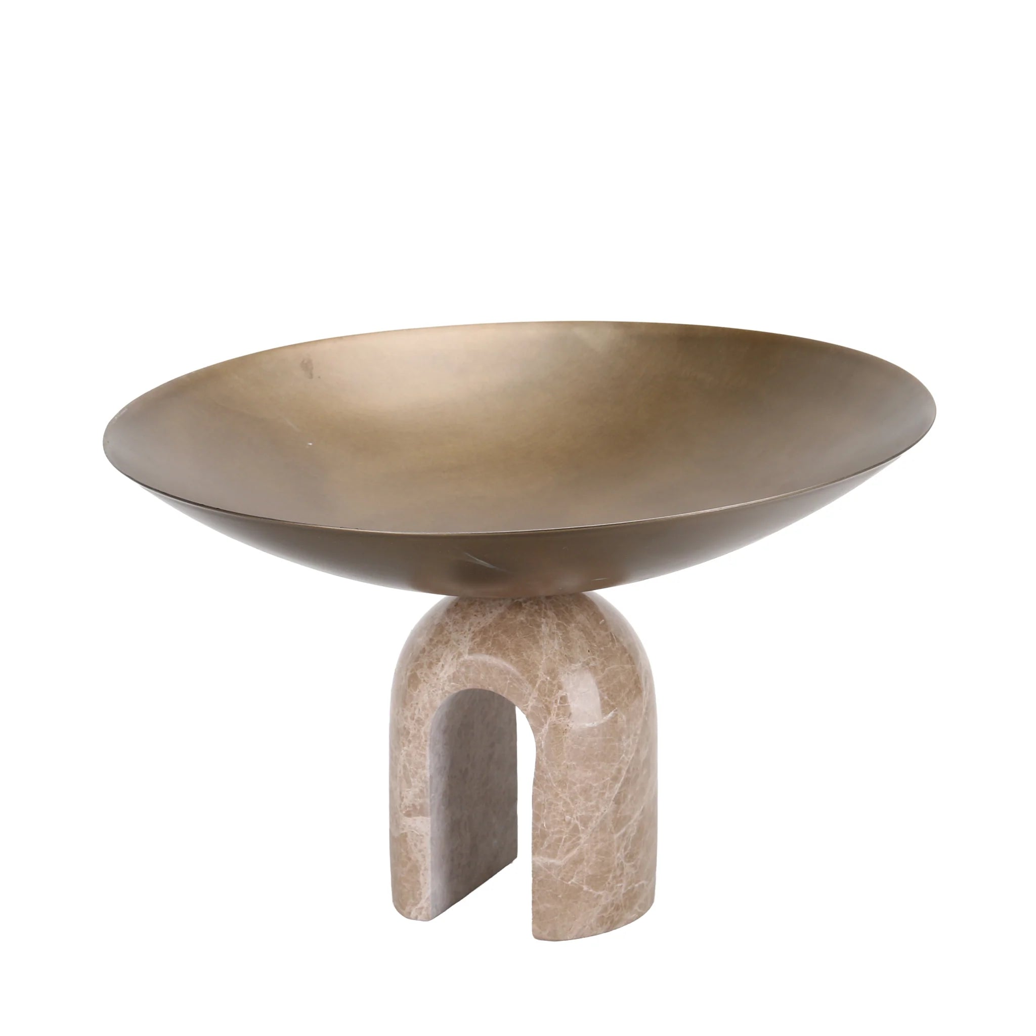 Showcasing Masavera Arc Pedestal Metal Large Tray - Antique Brass AC10725-KM  by Calibre Furniturs