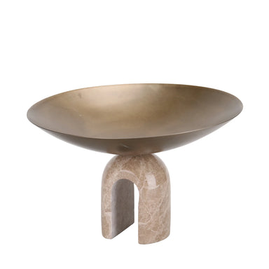 Showcasing Masavera Arc Pedestal Metal Large Tray - Antique Brass AC10725-KM  by Calibre Furniturs