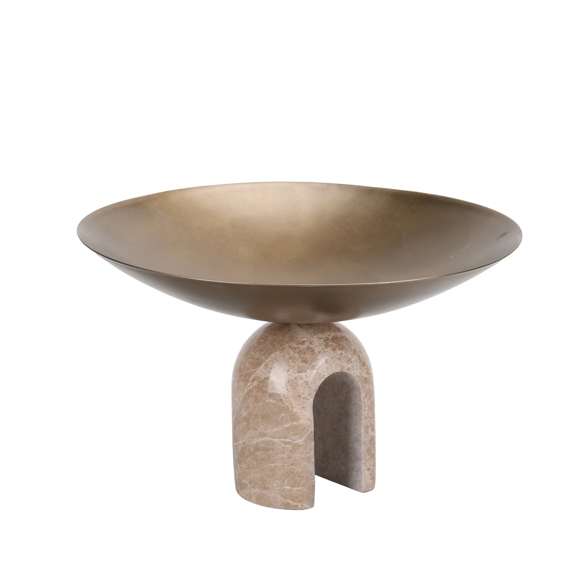 Showcasing Masavera Arc Pedestal Metal Large Tray - Antique Brass AC10725-KM  by Calibre Furniturs