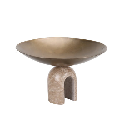Showcasing Masavera Arc Pedestal Metal Large Tray - Antique Brass AC10725-KM  by Calibre Furniturs