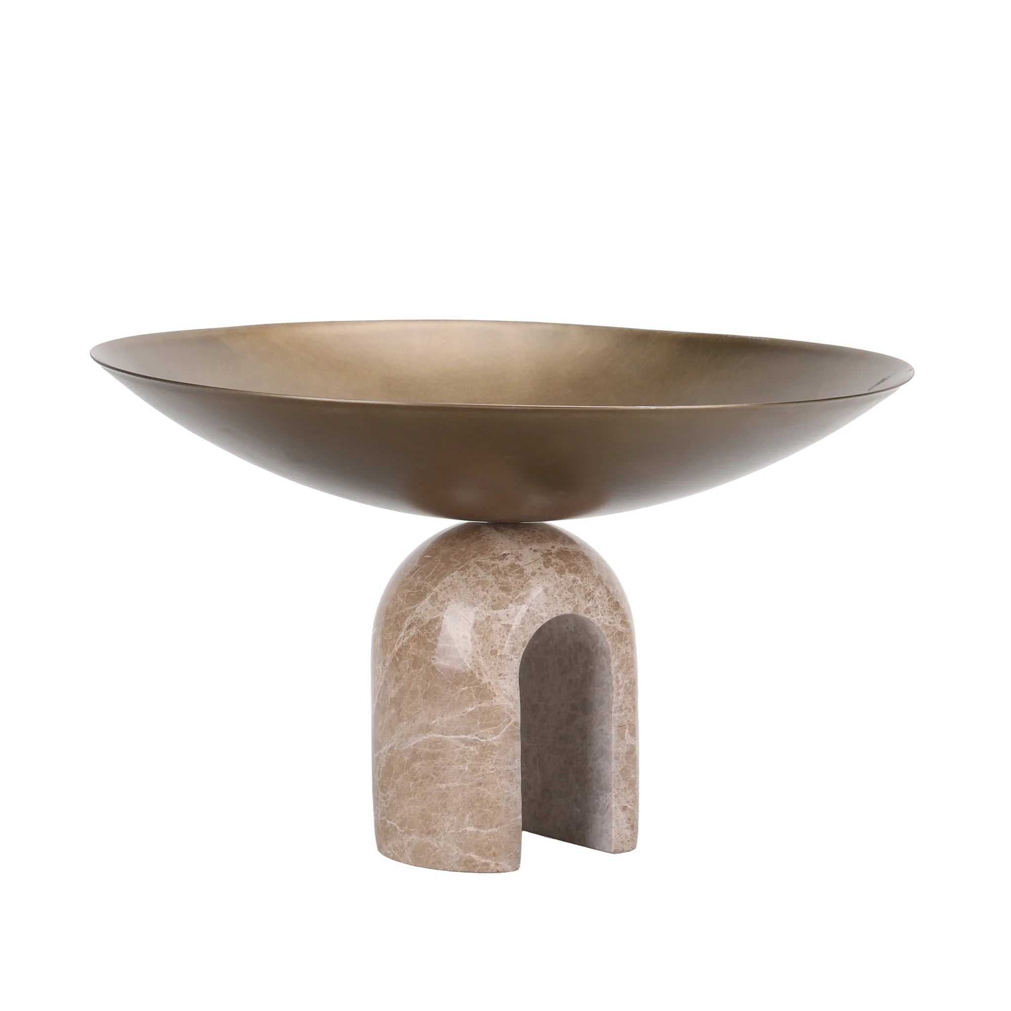 Showcasing Masavera Arc Pedestal Metal Large Tray - Antique Brass AC10725-KM  by Calibre Furniturs
