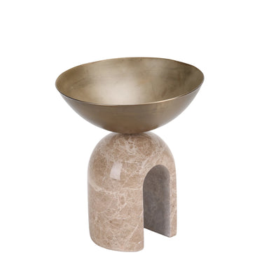 Showcasing Birovela Arc Pedestal Metal Small Tray - Antique Brass AC10726-KM  by Calibre Furniturs