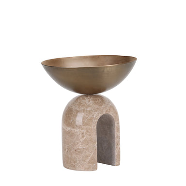 Showcasing Birovela Arc Pedestal Metal Small Tray - Antique Brass AC10726-KM  by Calibre Furniturs