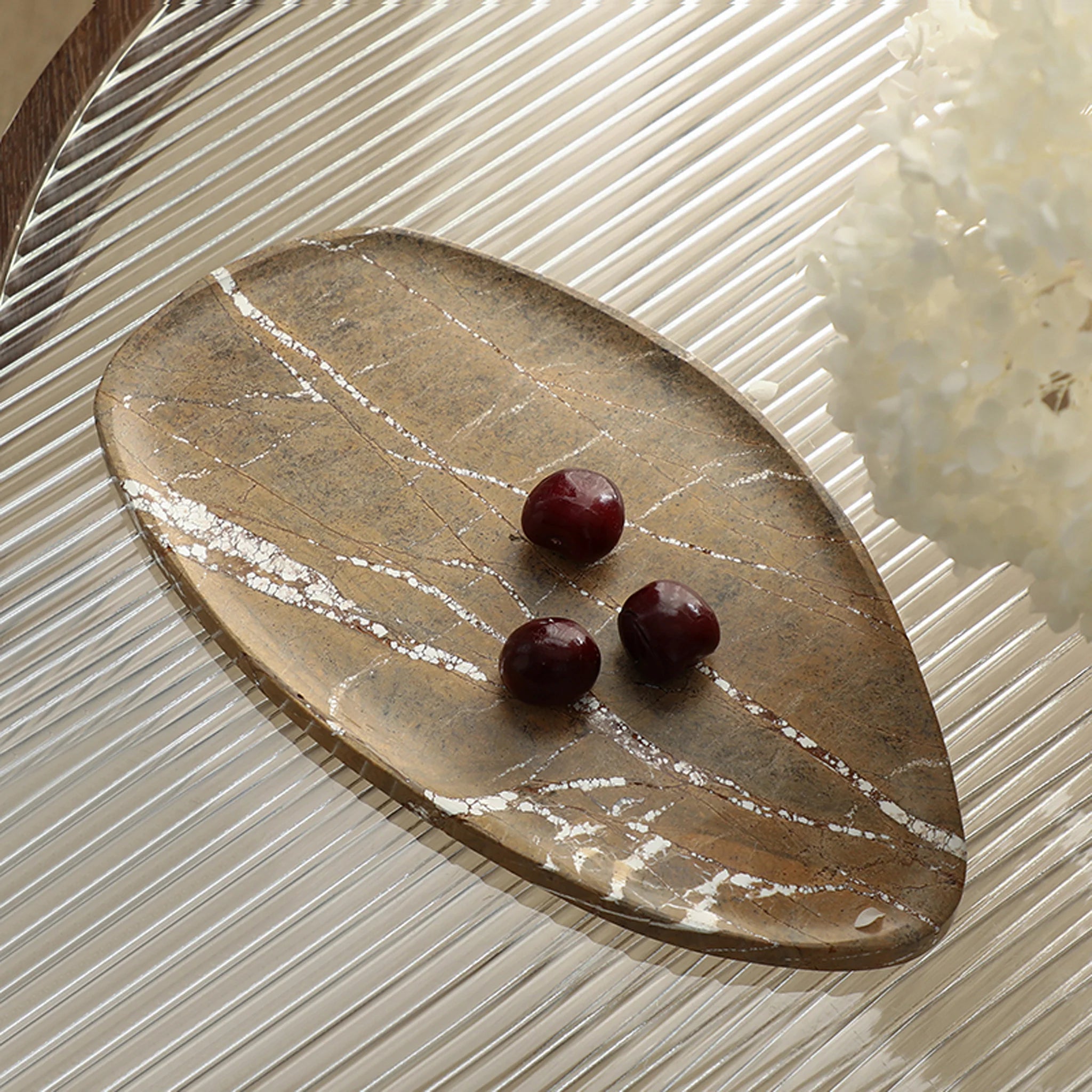 Modora Leaf Shaped Marble Plate - Coffee