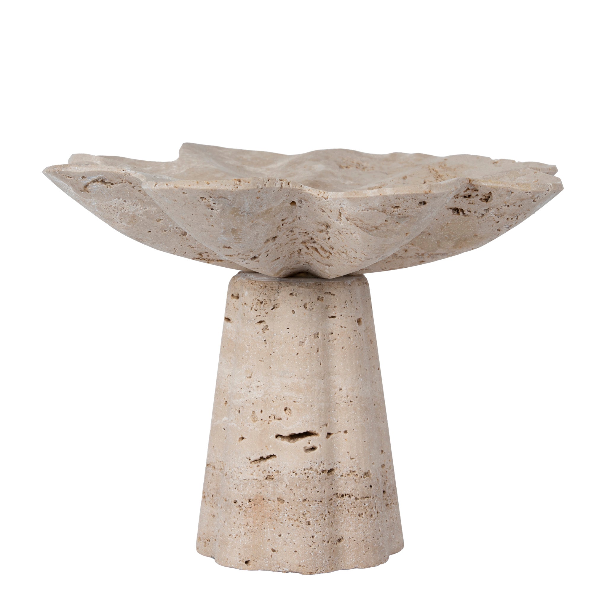 CAC12652-KM Petal Shaped Travertine Vase - Beige