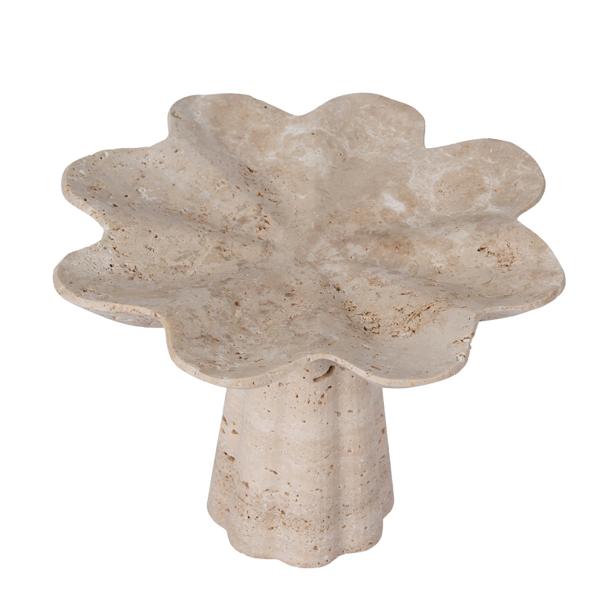 CAC12652-KM Petal Shaped Travertine Vase - Beige