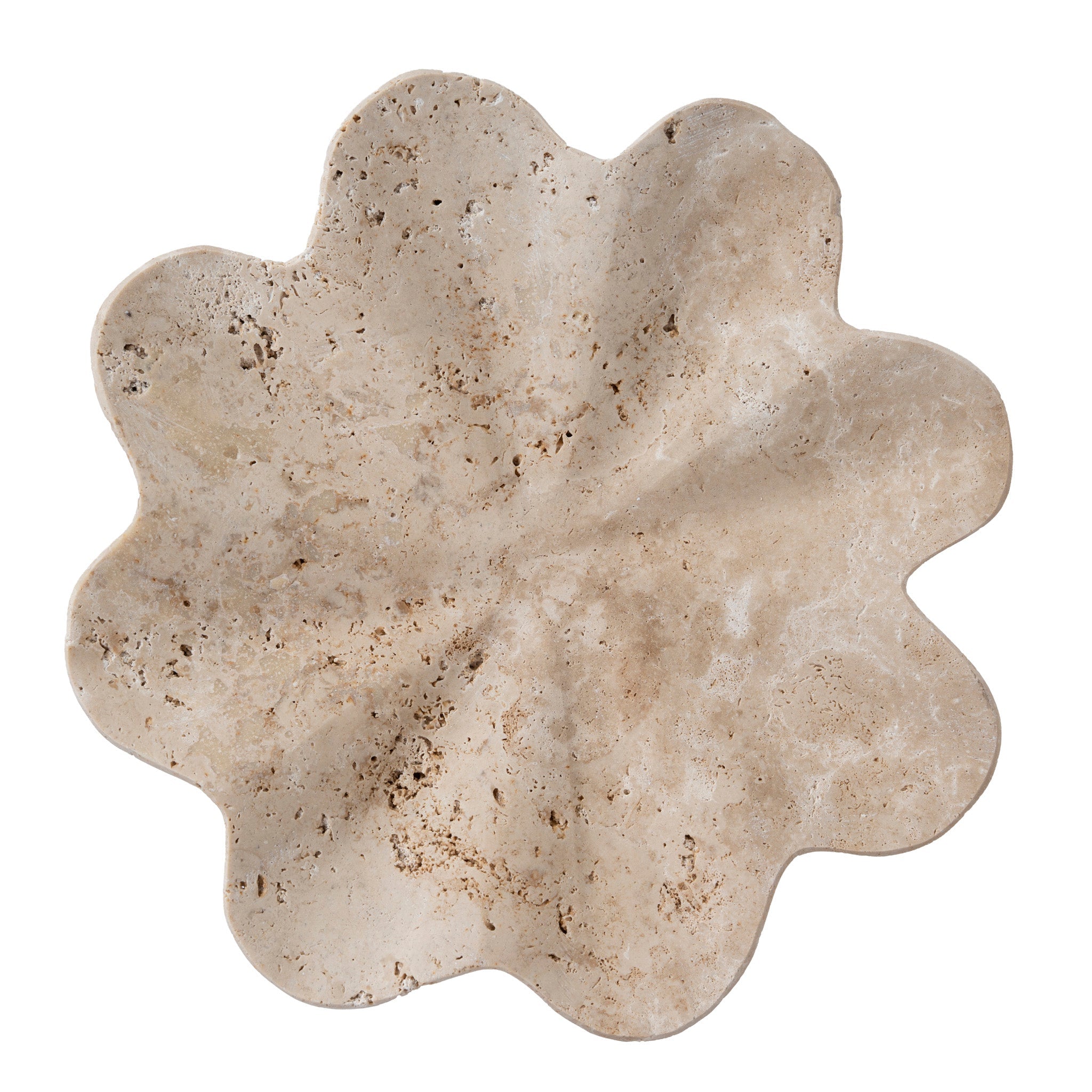 CAC12652-KM Petal Shaped Travertine Vase - Beige