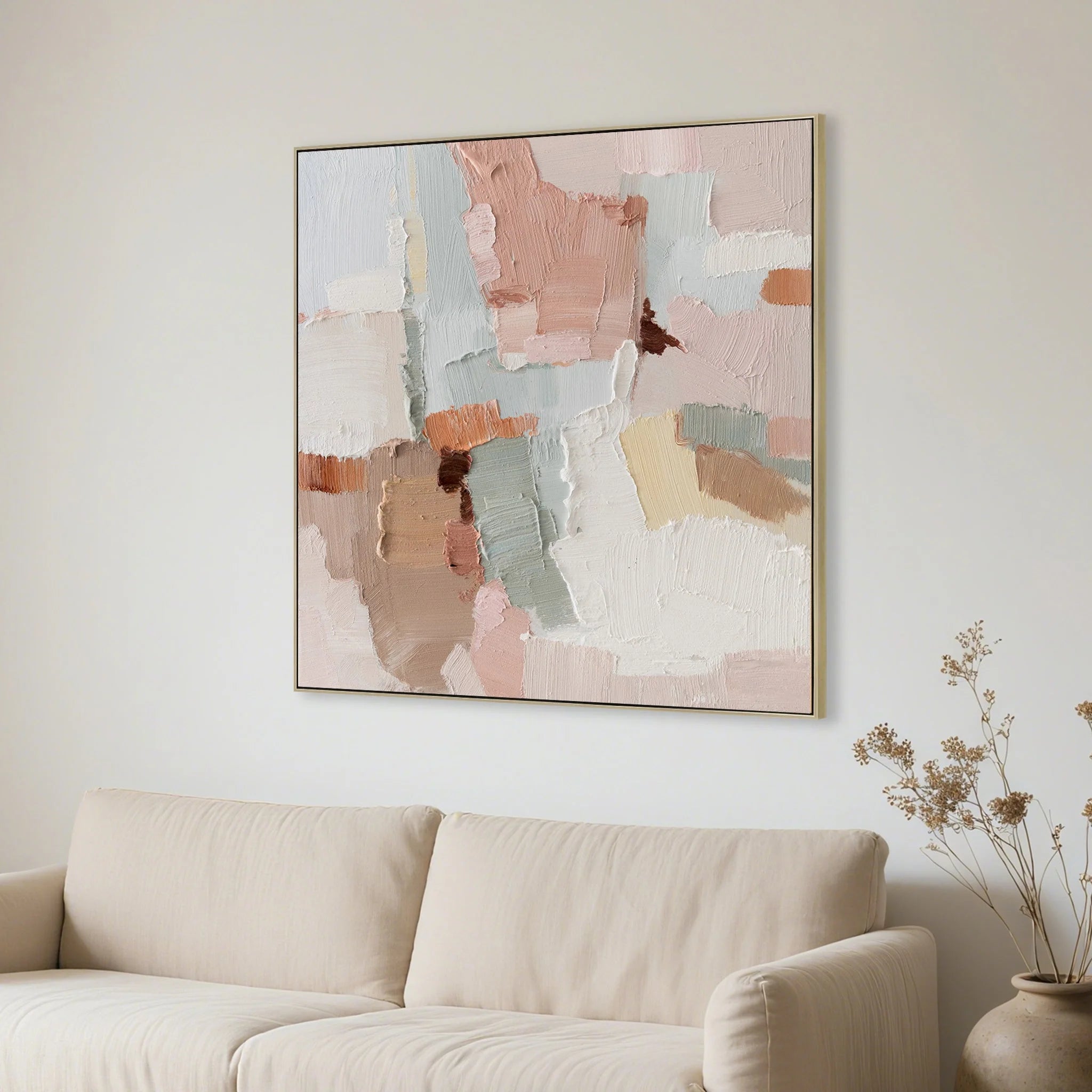 Showcasing Motacora 100 x 100cm Framed Canvas - Natural AR12214-CLO Artwork by Calibre Furniturs