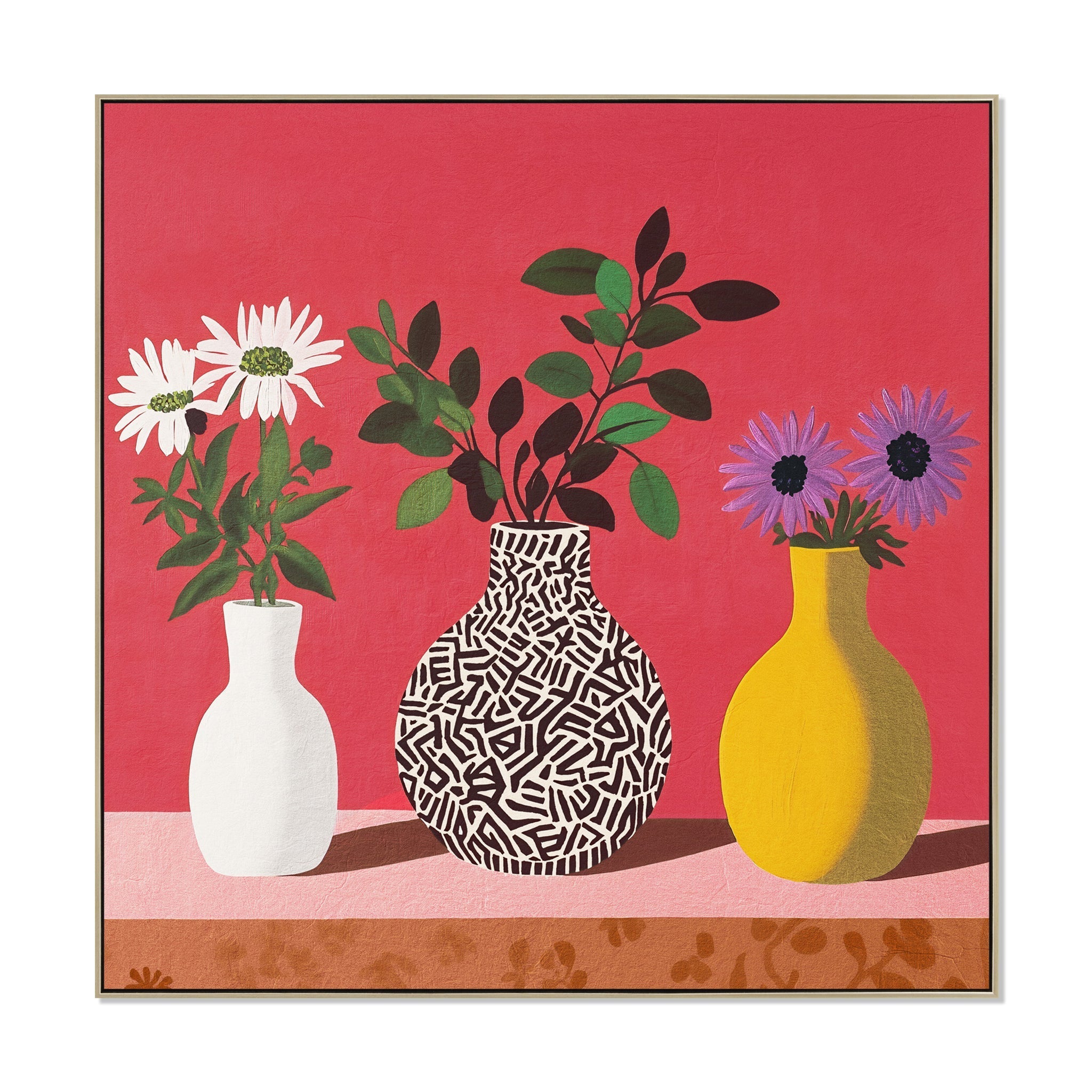 40 x 40cm Framed Canvas - Natural - Petals & Porcelains