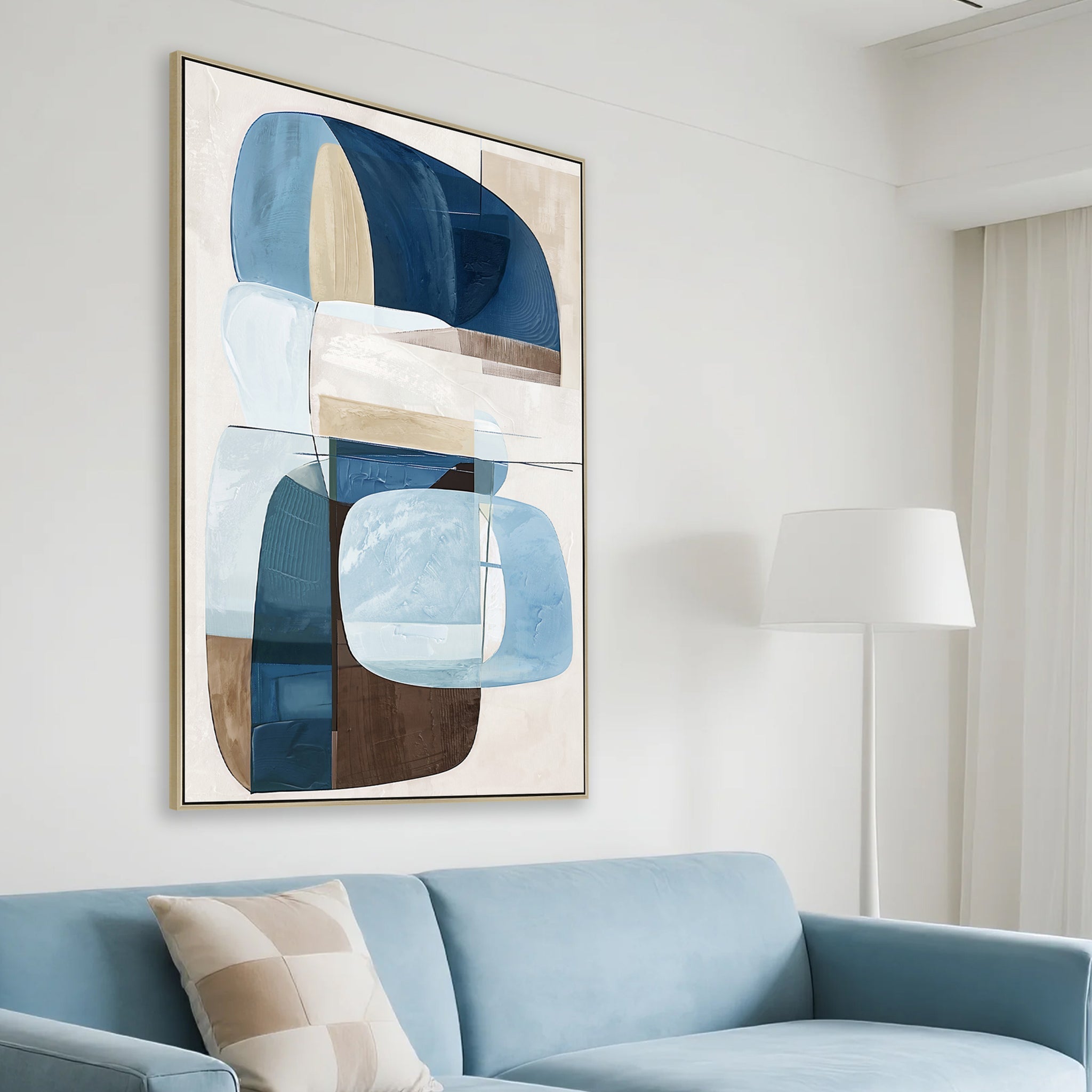 80 x 120cm Framed Canvas - Natural - Azurine Block