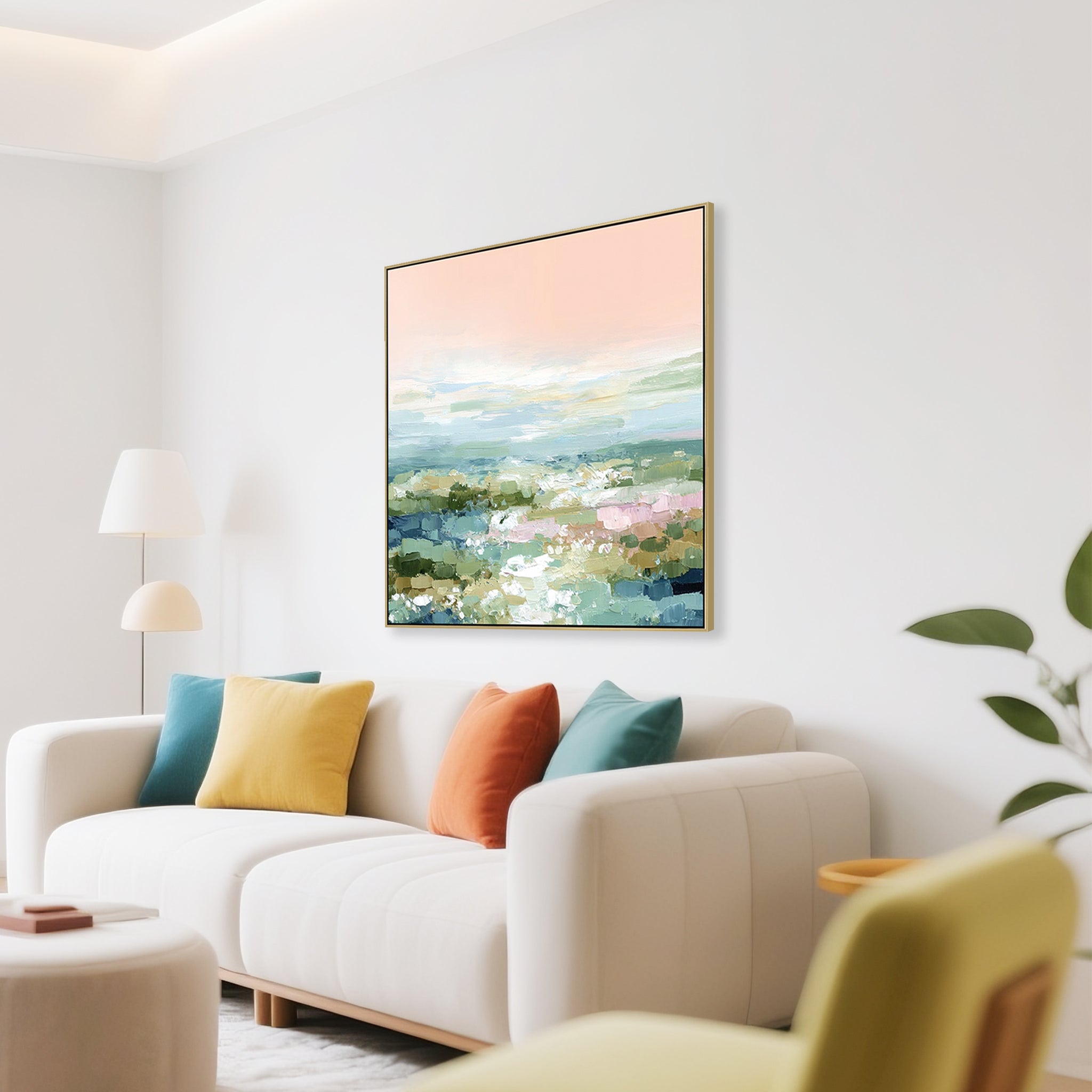 100 x 100cm Framed Canvas - Light Natural - image 3