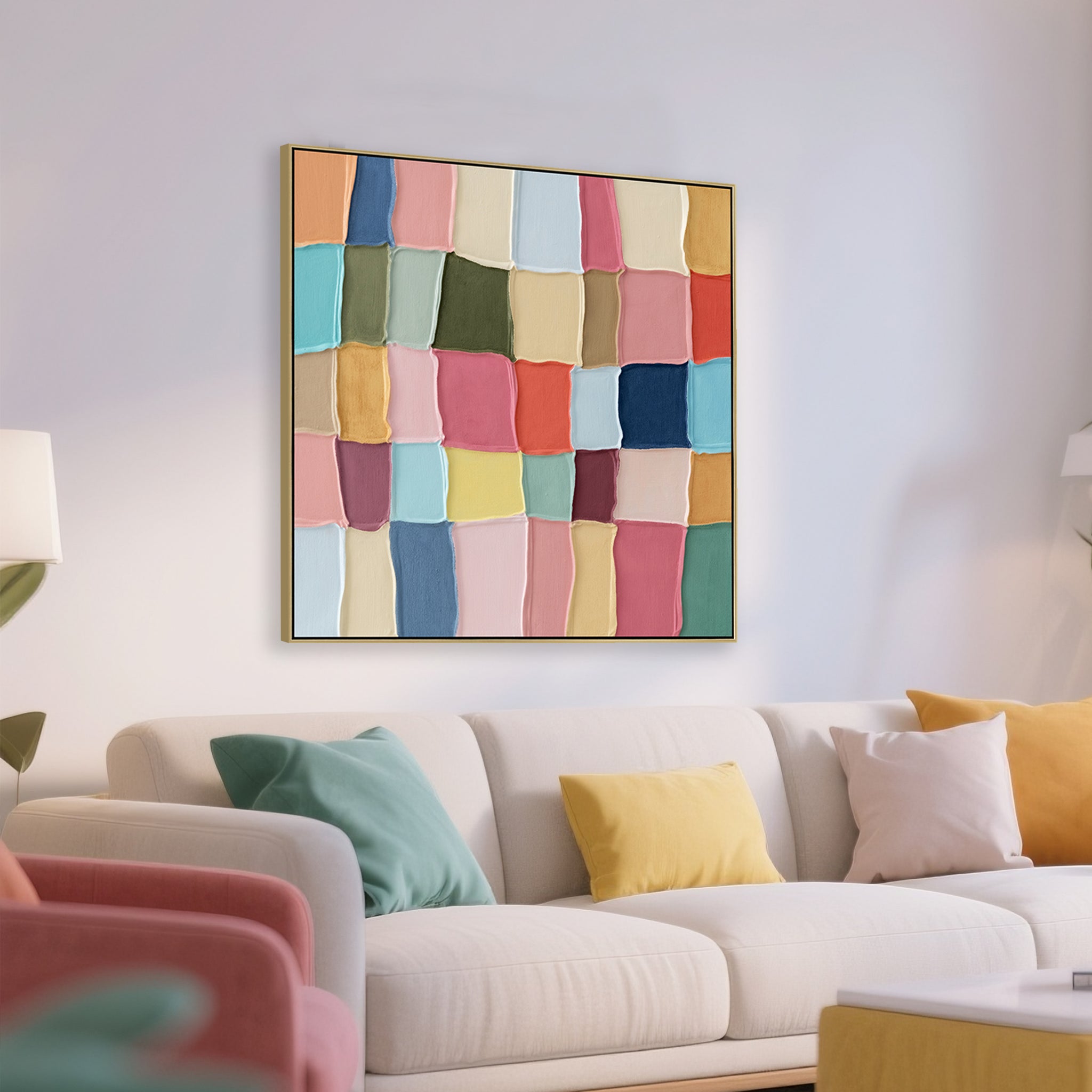 100 x 100cm Framed Canvas - Light Natural - Patchi