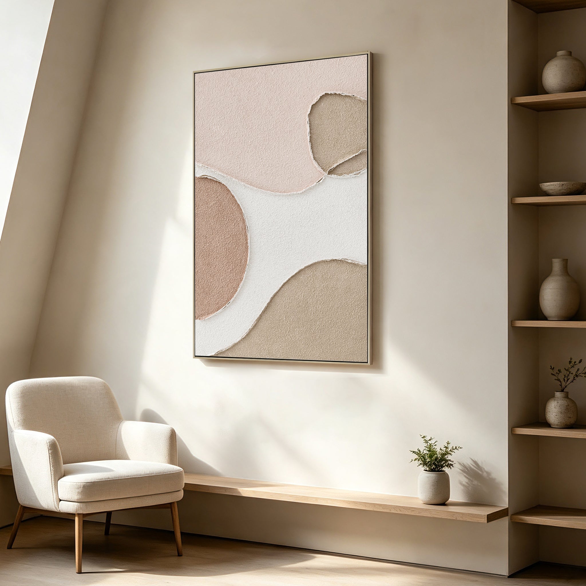 80 x 120cm Framed Canvas - Natural - Elowyn Merge Range
