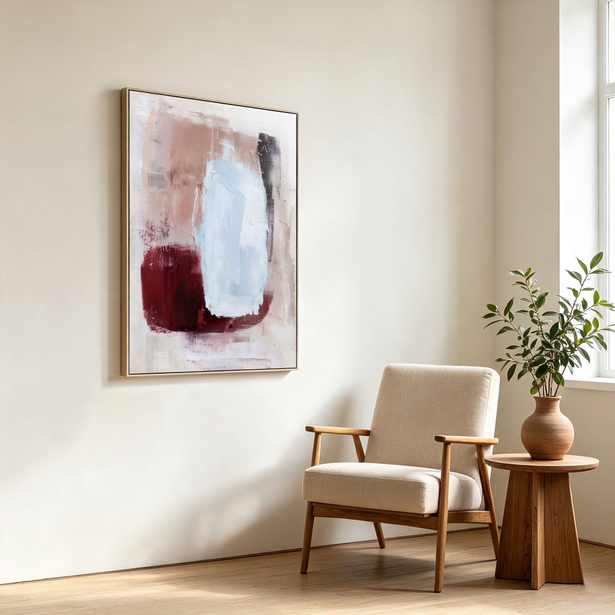 60 x 90cm Framed Canvas - Natural - Palora Abstract Range