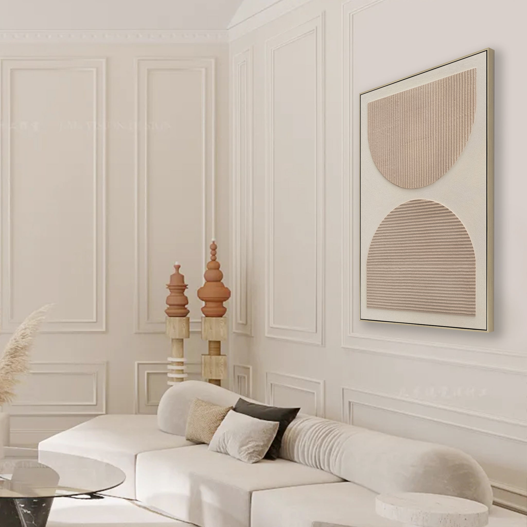 80 x 120cm Framed Canvas - Natural - Huxley Eclipse Range