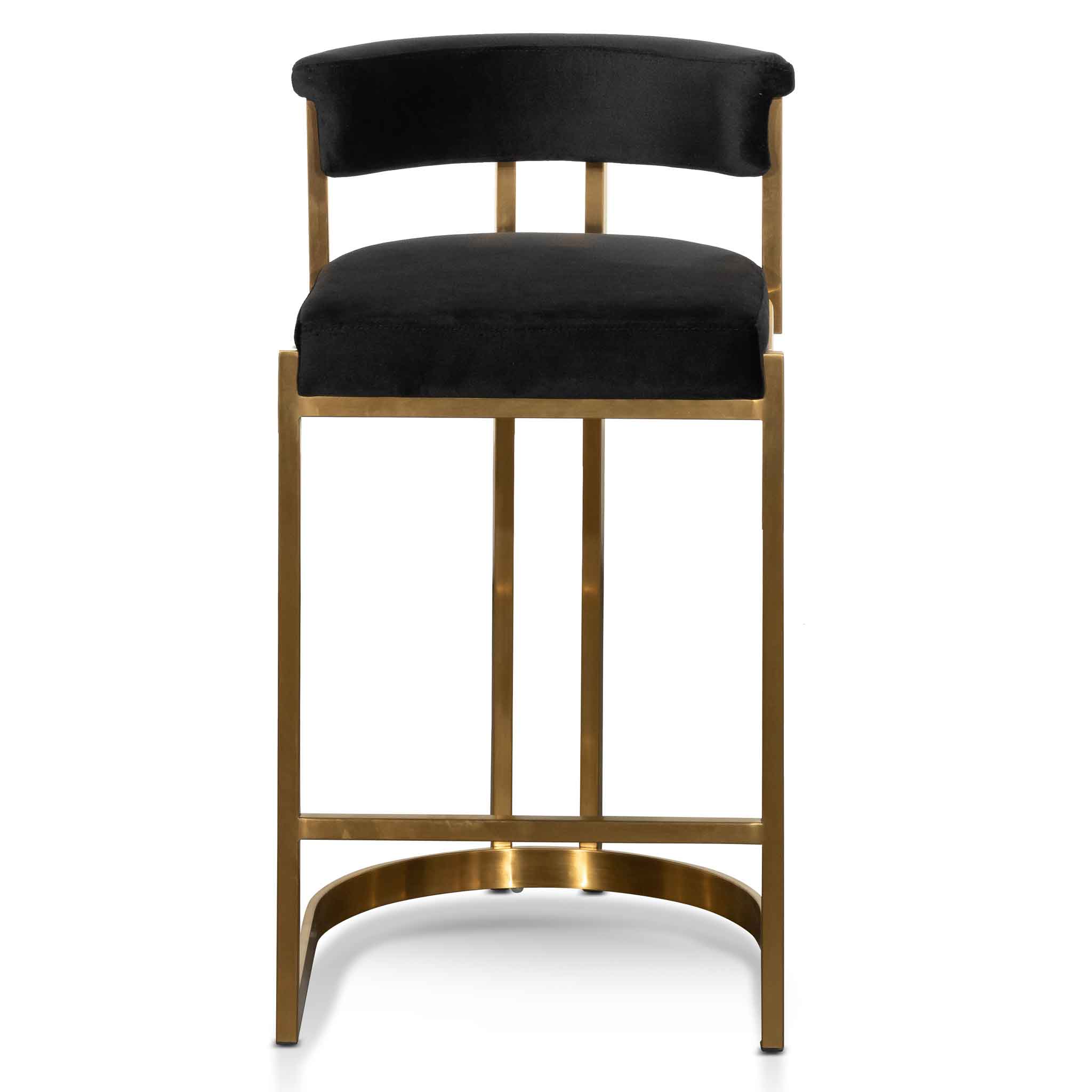 Adela Black Velvet Bar Stool - Golden Base