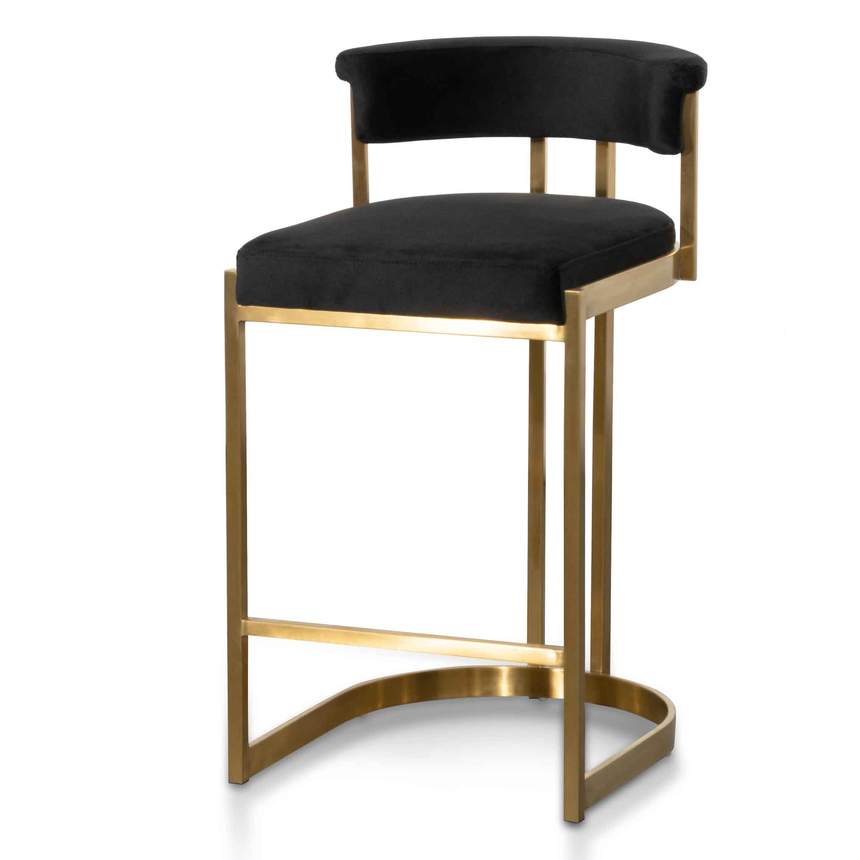 Black Velvet Bar Stool - Golden Base