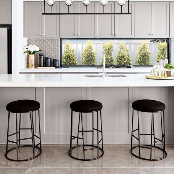 Aiden Black Steel Kitchen Stool - Black Linen