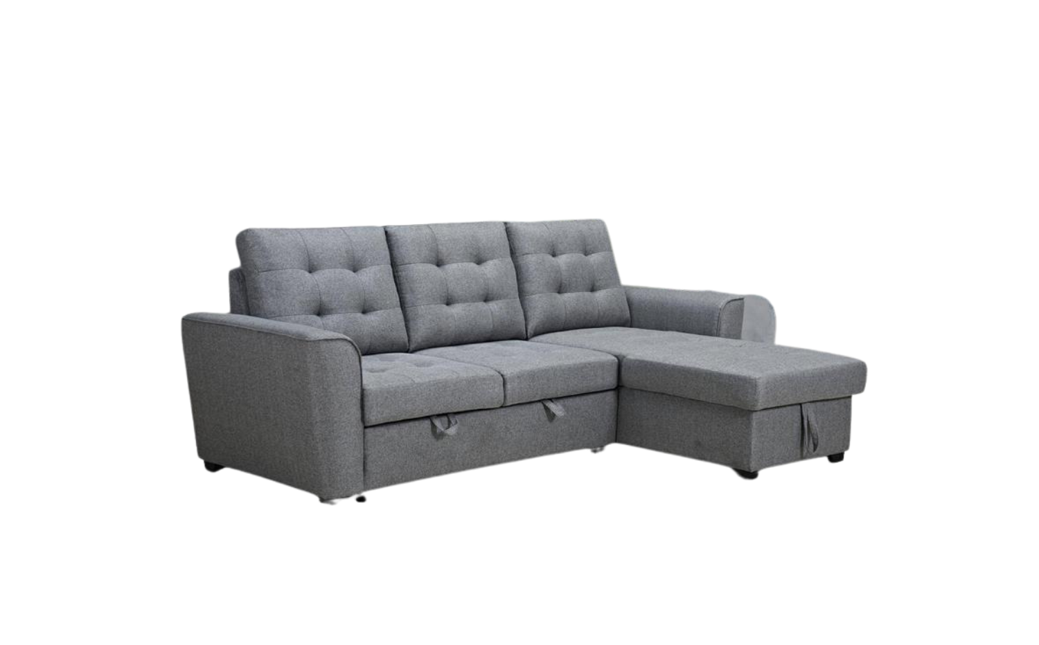 2 Seater Fabric Pull Out Sofa Bed With Reversible Storage Chaise - Grey